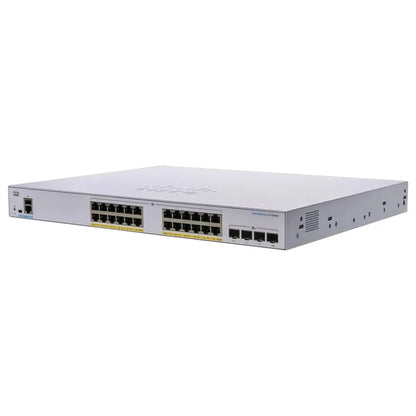 Cisco 24-port Ethernet PoE switch with 4 SFP uplinks, front view, refurbished model