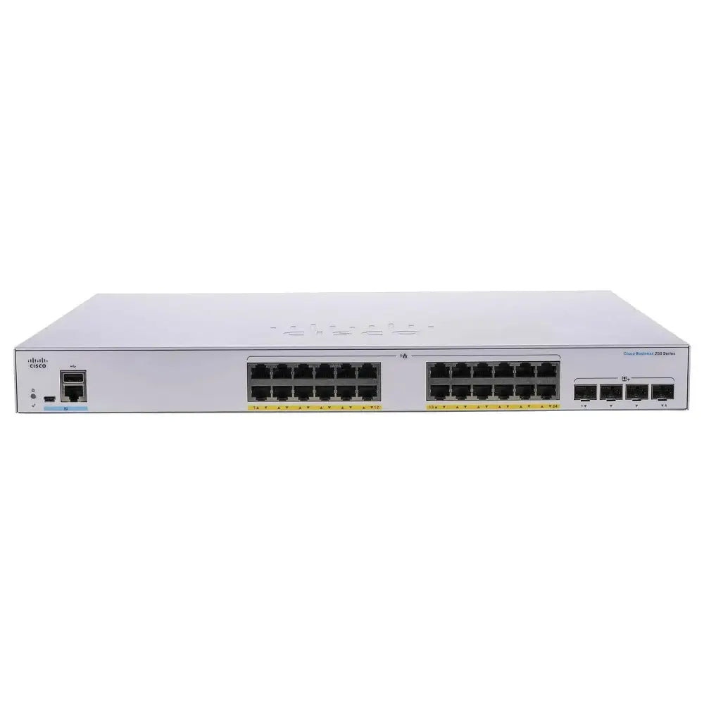 Cisco 24-port gigabit Ethernet switch with 4 SFP uplinks, front panel view
