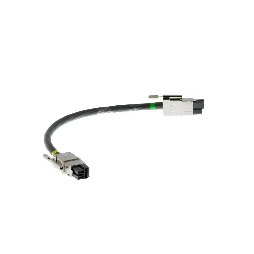 Cisco 30cm StackPower cable with black wire and metal connectors on white background