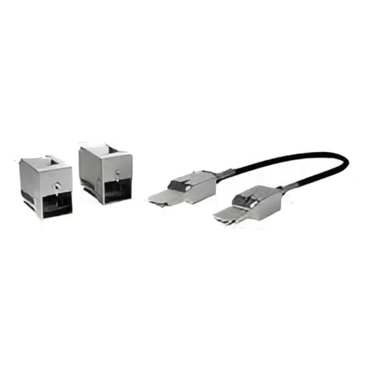 Cisco 3650 stacking module kit with two stack adapters and stacking cable on white background