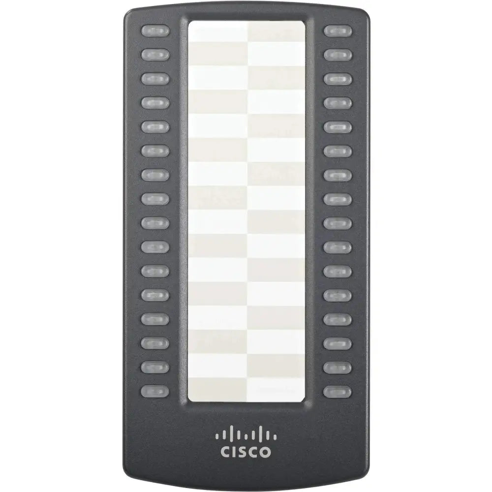 Cisco 500S SPA call expansion sidecar module with 32 buttons, black, front view