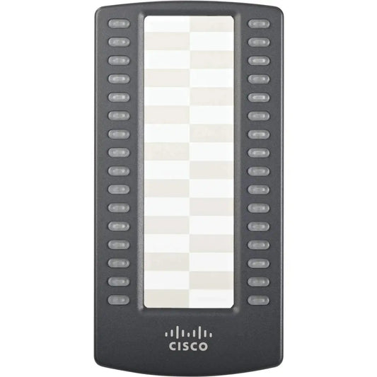 Cisco 500S SPA call expansion sidecar module with 32 buttons, black, front view
