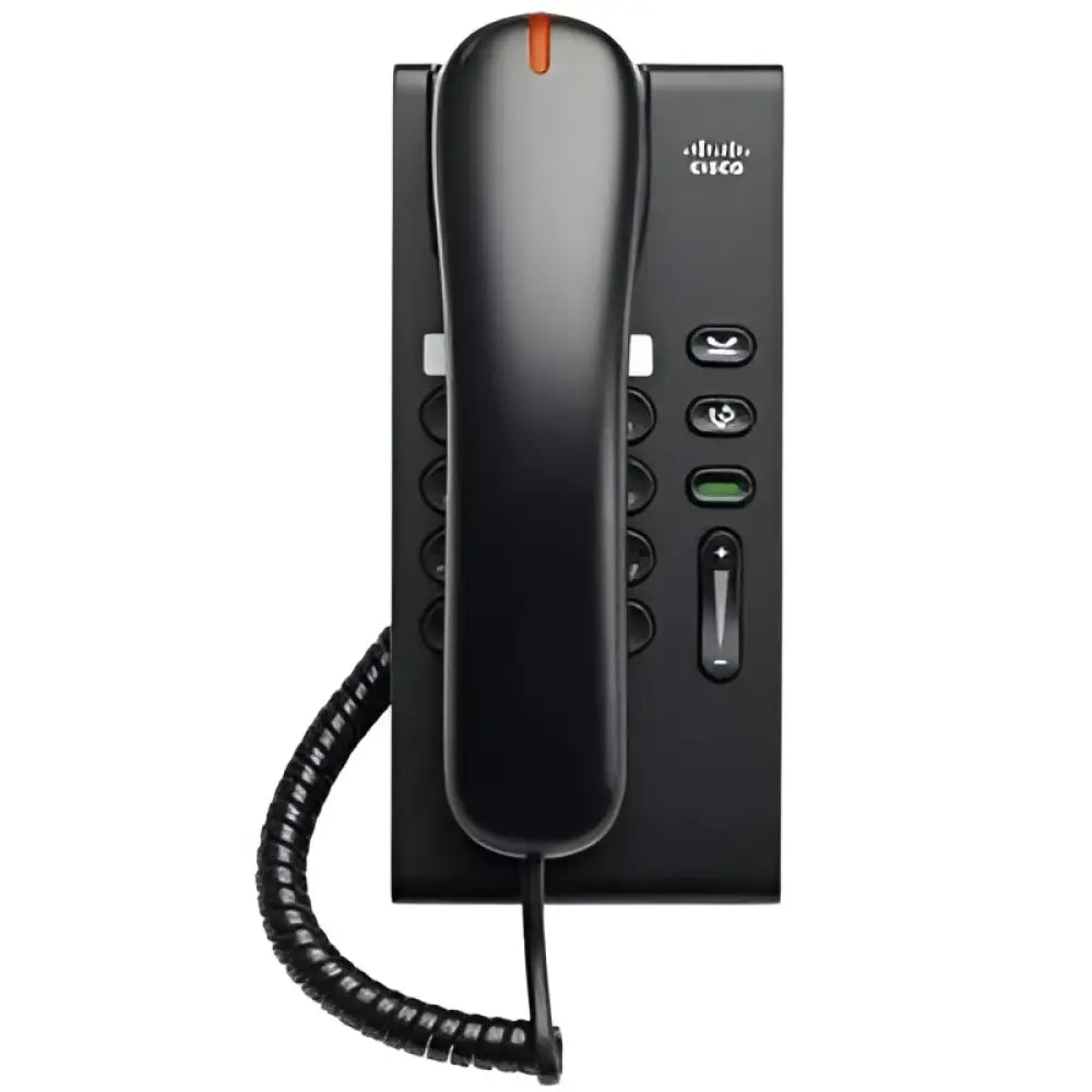Cisco 6901 Unified IP Phone CP-6901-C-K9 with coiled cord, black handset, top view
