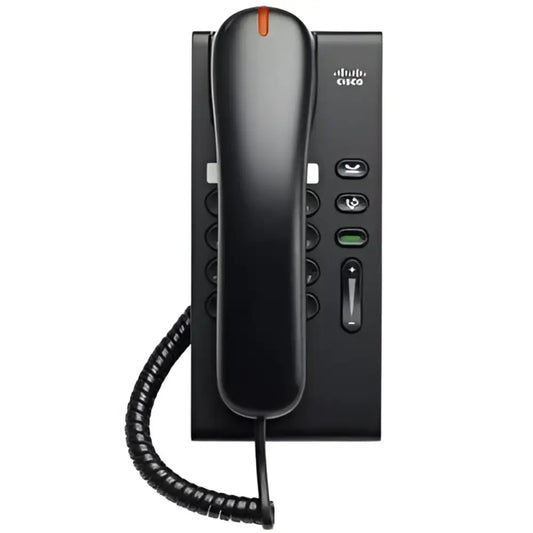 Cisco 6901 Unified IP Phone CP-6901-C-K9 with coiled cord, black handset, top view