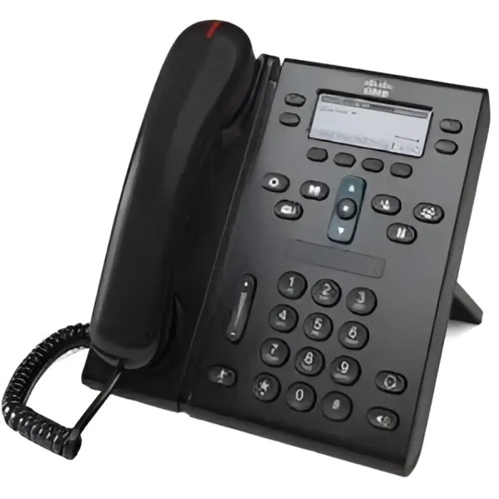 Cisco 6941 black business IP phone with display screen and keypad on white background