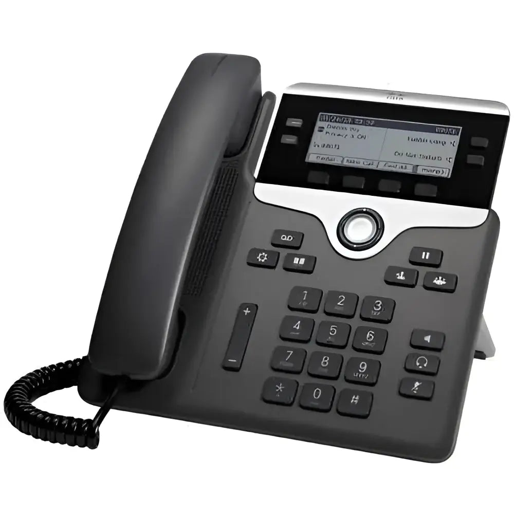 Cisco 7841 Gigabit IP phone with display, buttons, and corded handset on white background