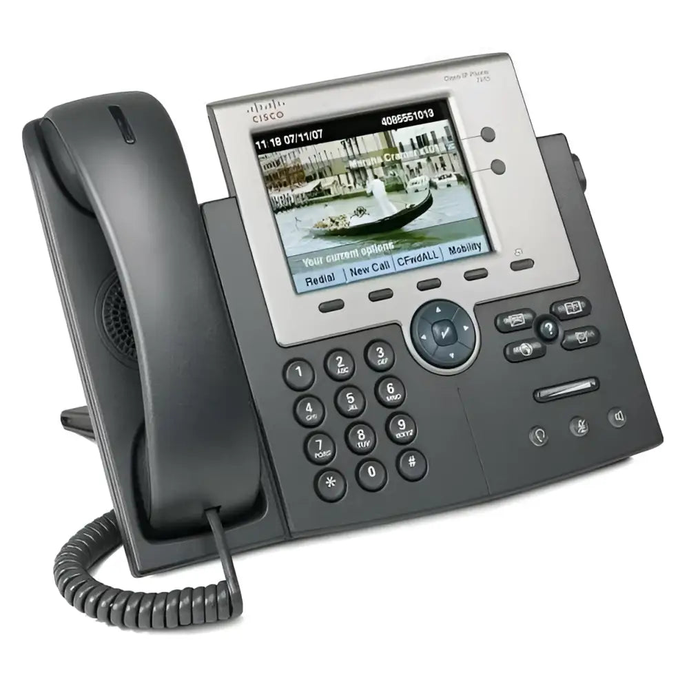 Cisco 7945G Gigabit IP phone with display screen and keypad on white background