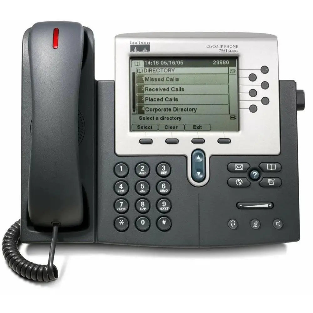 Cisco 7961G IP phone with display screen and keypad, office VoIP desk telephone