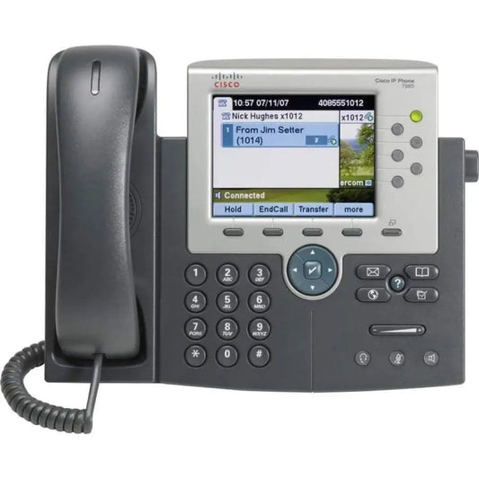 Cisco 7965G Gigabit IP phone with color display, keypad, and handset, front view