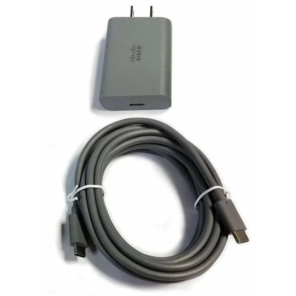 Cisco 8832 power kit with grey USB-C cable and wall charger on white background