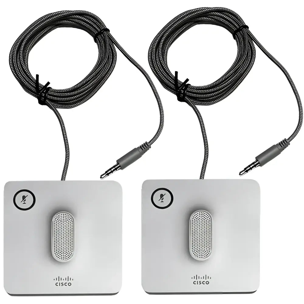 Cisco 8832 wired microphone kit set with two square silver mics and 3.5mm cables