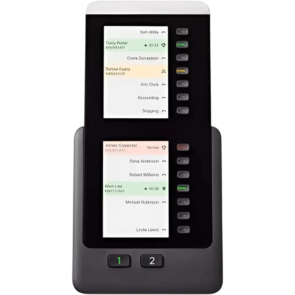 Cisco 8865 sidecar expansion module CP-8800-V-KEM with two digital display screens showing contacts