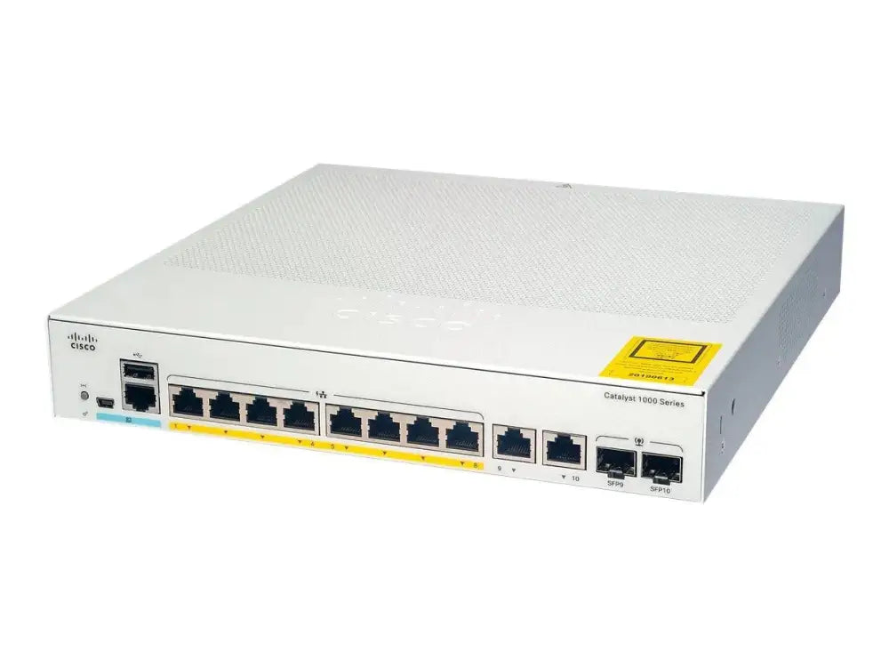 Cisco Catalyst 1000 Series switch with 8 Ethernet PoE ports and 2 SFP uplinks