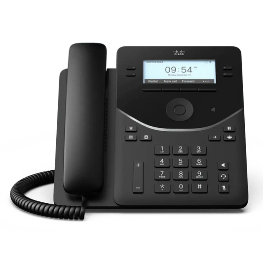 Cisco 9841 Gigabit IP desk phone with display screen and numeric keypad, black, refurbished