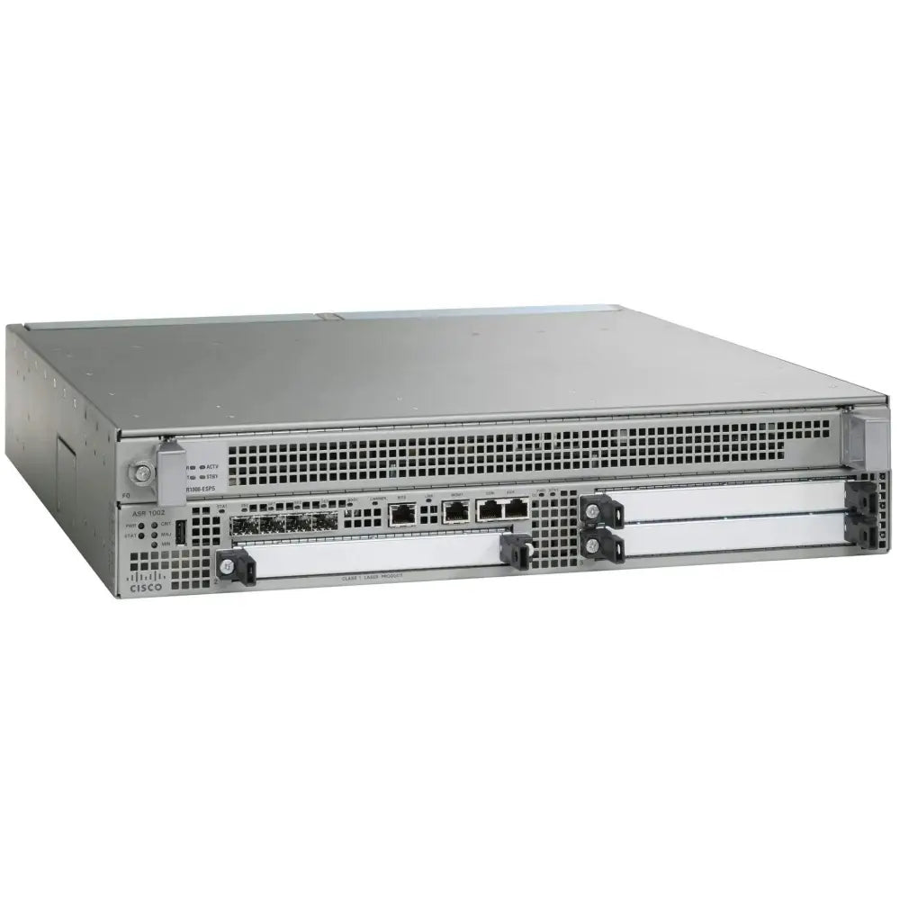Cisco ASR1002-ESP5 bundle services router front view with ports and vents visible