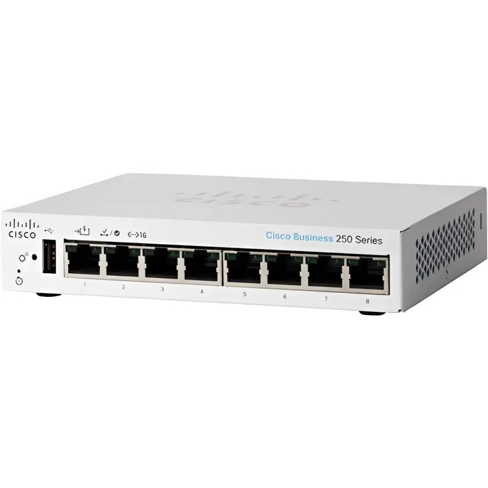 Cisco Business 250 Series 8-port smart switch with front Ethernet ports, white case