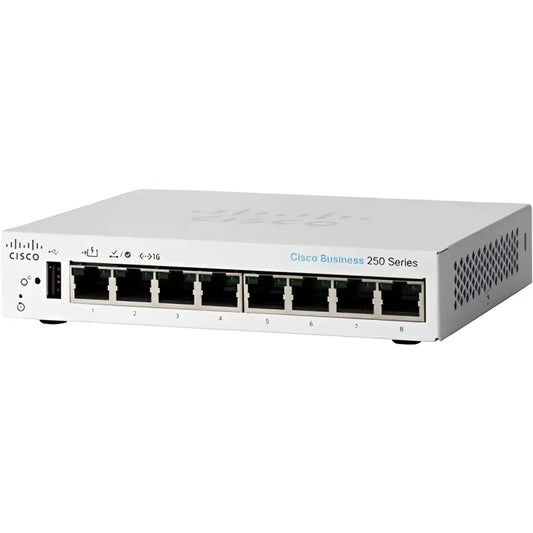 Cisco Business 250 Series 8-port smart switch with front Ethernet ports, white case