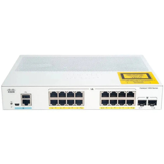 Cisco Catalyst 1000 switch with 16x PoE Ethernet ports and 2x SFP uplinks, front view
