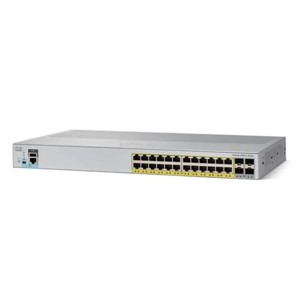 Cisco Catalyst 2960L 24 port PoE network switch silver front view