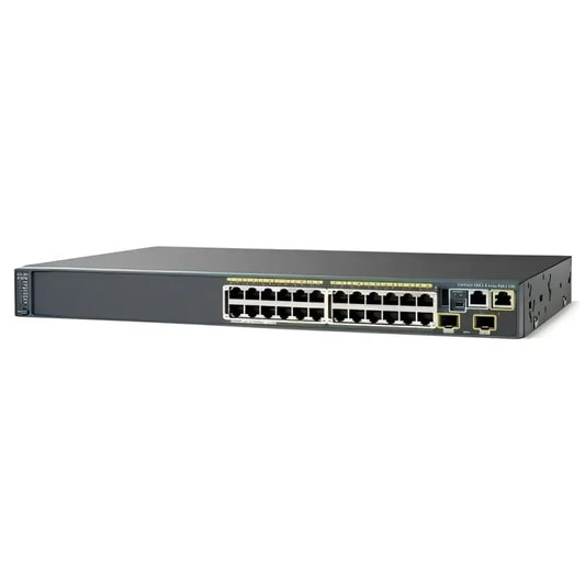 Cisco Catalyst 2960S 24-port Gigabit PoE switch with dual SFP ports, front view