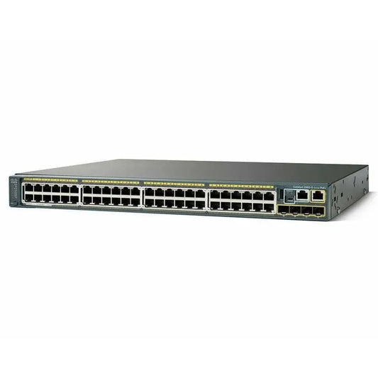 Cisco Catalyst 2960S 48 port PoE switch WS-C2960S-48FPS-L front view on white background