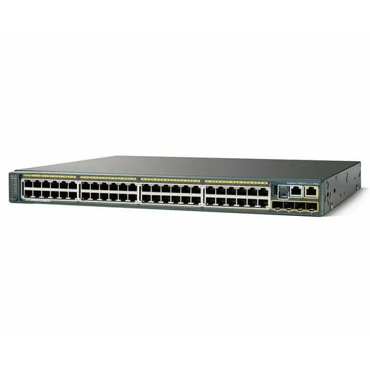 Cisco Catalyst 2960X 48-port PoE network switch, front panel view, refurbished hardware