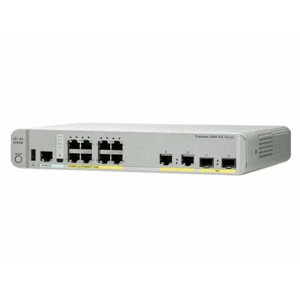 Cisco Catalyst 3560-CX Series 8-port Gigabit PoE switch front view, grey casing