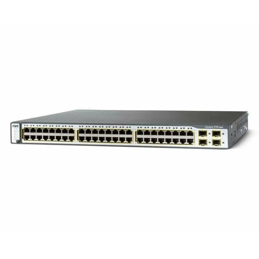 Cisco Catalyst 3750 48-port PoE switch front view on white background