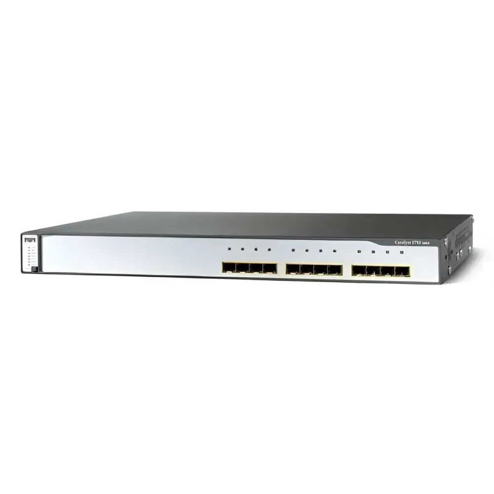 Cisco Catalyst 3750G 12-port gigabit SFP network switch front view