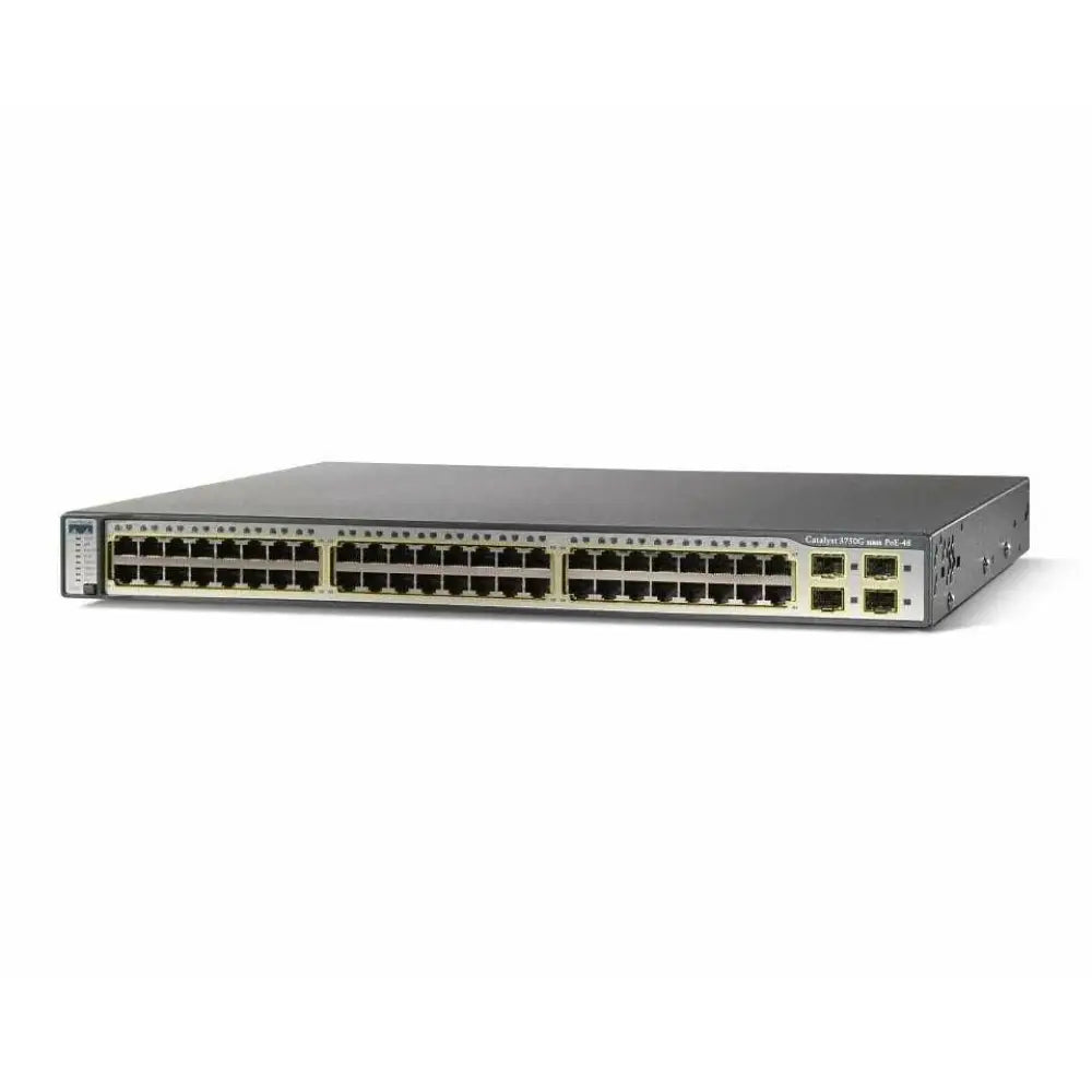 Cisco Catalyst 3750G 48-port Gigabit PoE switch front view on white background