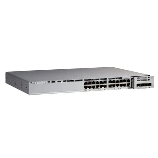 Cisco Catalyst 9200 24-port refurbished network switch with PoE, front view on white background