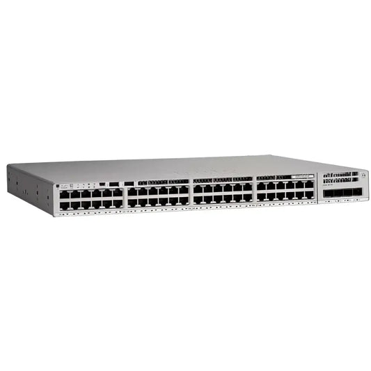 Cisco Catalyst 9200 48-port network switch, silver, refurbished, front view