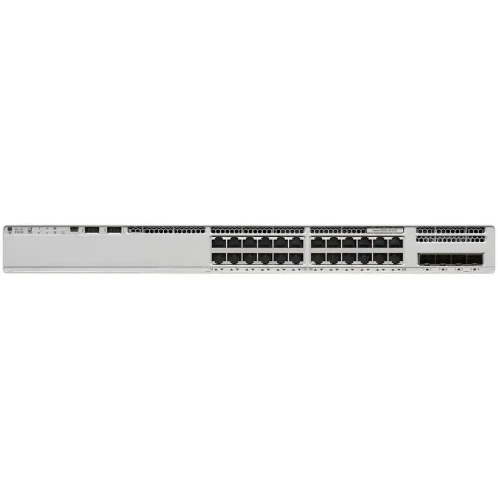 Cisco Catalyst 9200L 24-port data switch with 4x1G uplinks, front view on white background
