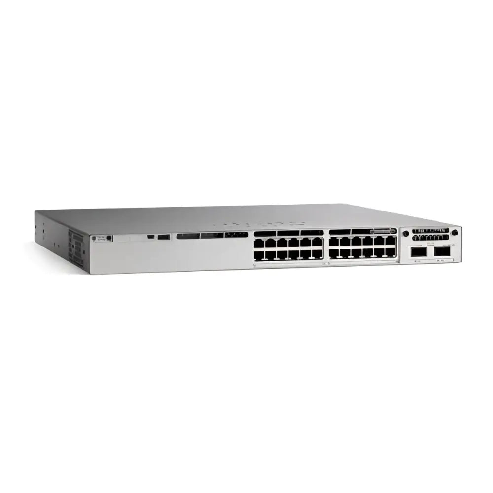 Cisco Catalyst 9300 24-port 1G copper PoE network switch with modular uplinks, front view