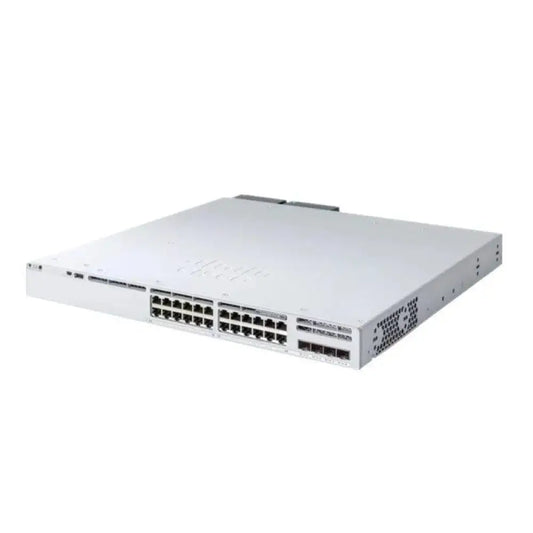 Cisco Catalyst 9300L 24-port network switch with multiple uplink ports, silver, front view