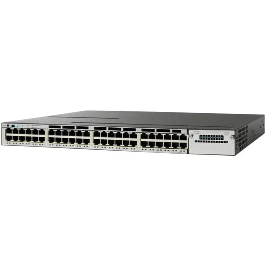 Cisco Catalyst C3750X 48-port PoE switch front view with multiple network ports