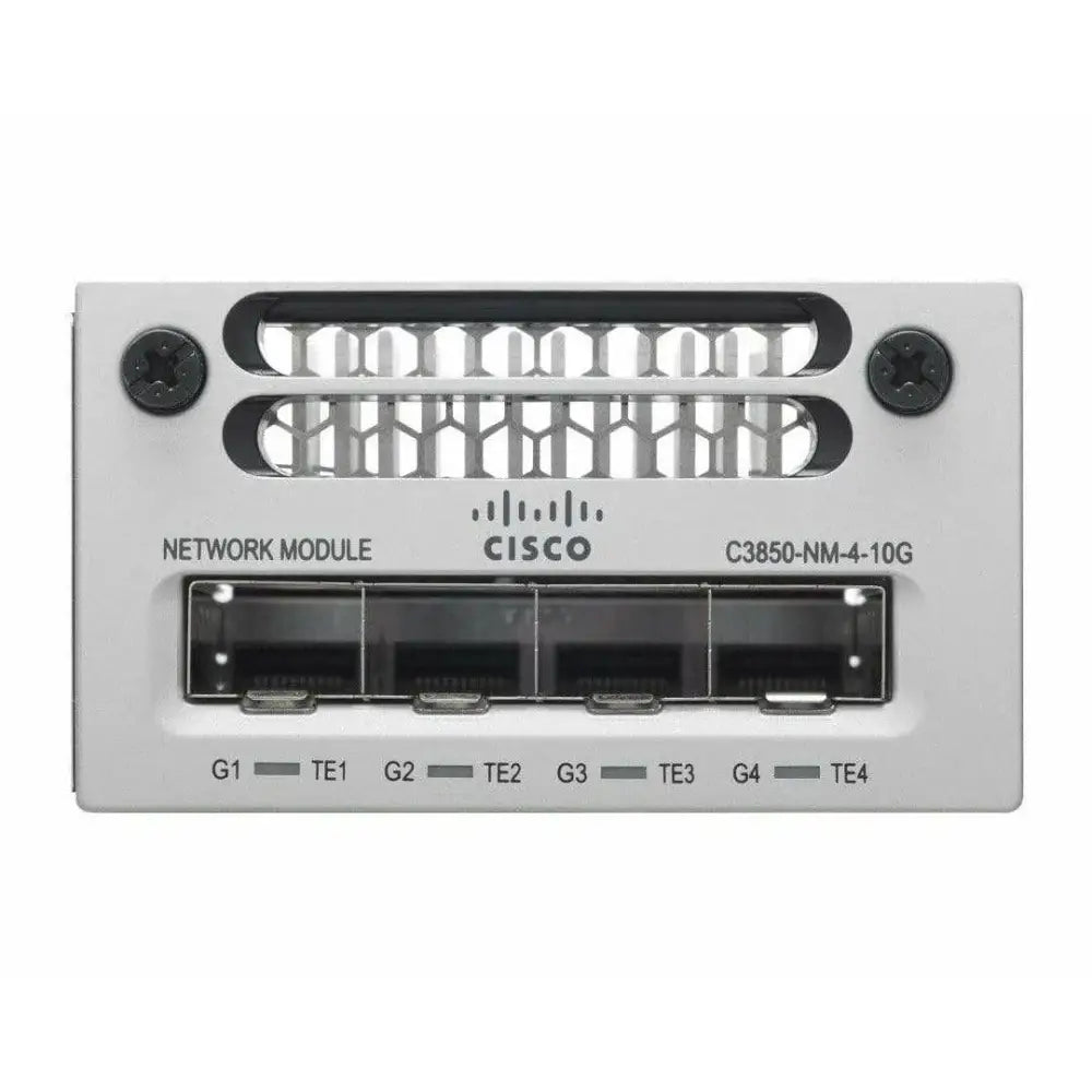 Cisco Catalyst C3850 4-Port 10GE SFP network module front view with ports visible