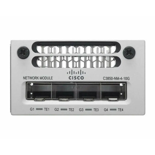 Cisco Catalyst C3850 4-Port 10GE SFP network module front view with ports visible
