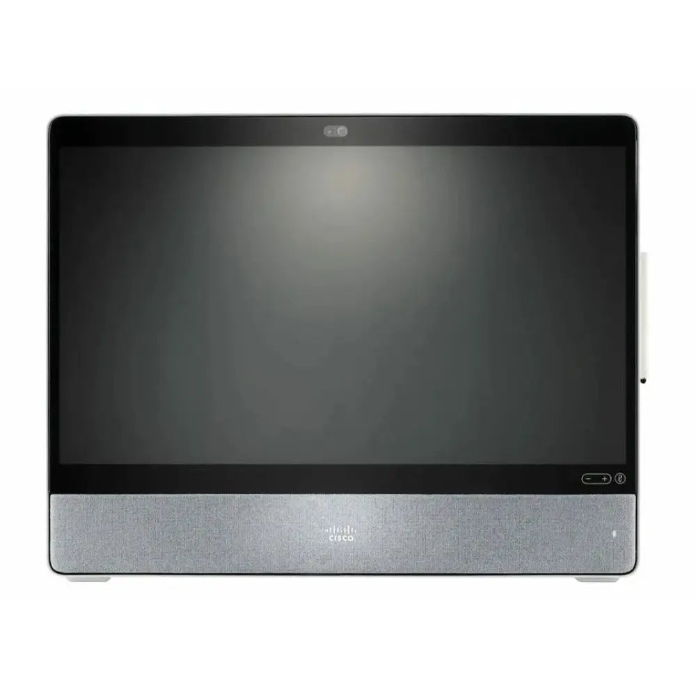 Cisco Webex Desk Pro 27 video conferencing endpoint with touchscreen and gray speaker panel