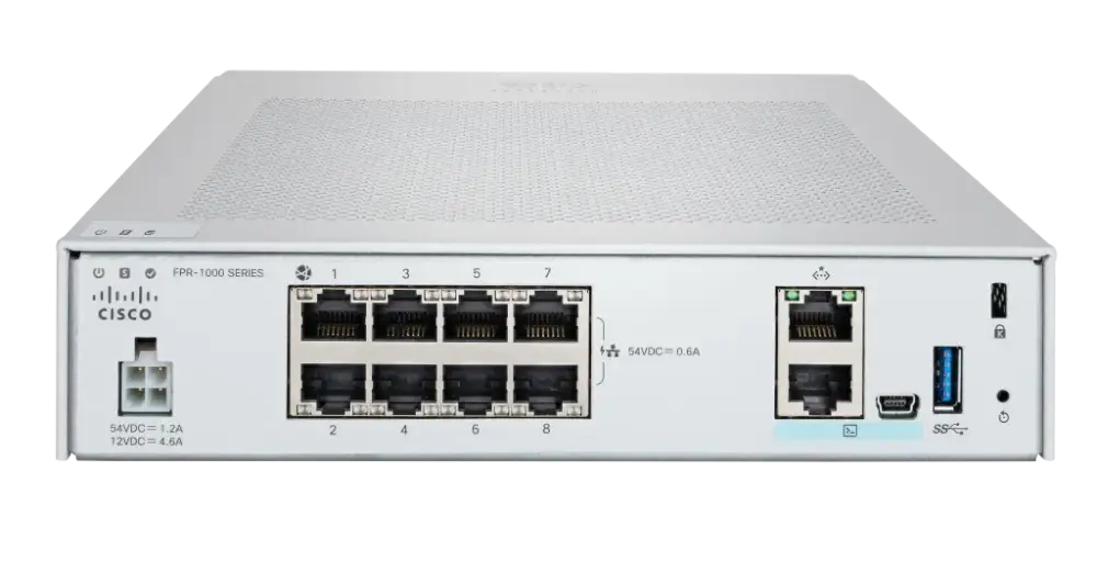 Cisco Firepower FPR1010 NGFW K9 refurbished firewall rear view with ports and connectors