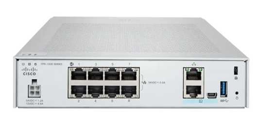 Cisco Firepower FPR1010 NGFW K9 refurbished firewall rear view with ports and connectors