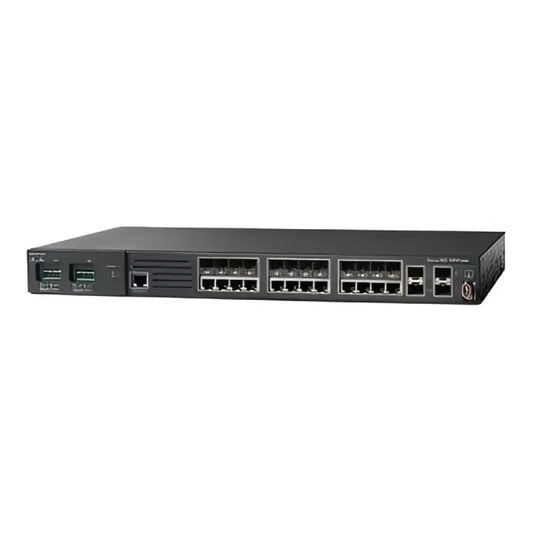 Cisco industrial 12-port SFP Gigabit switch with DC power, front panel view