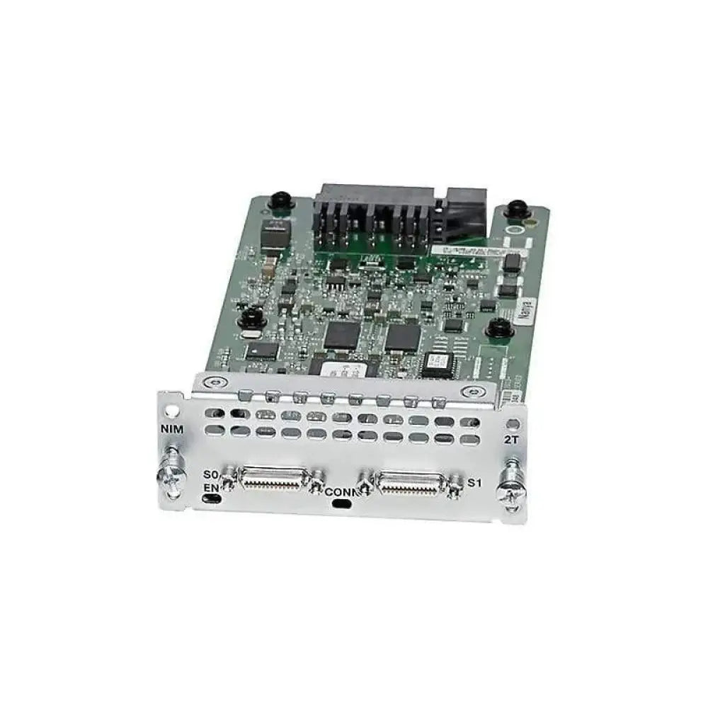 Cisco ISR voice module NIM-2T refurbished network interface card on white background