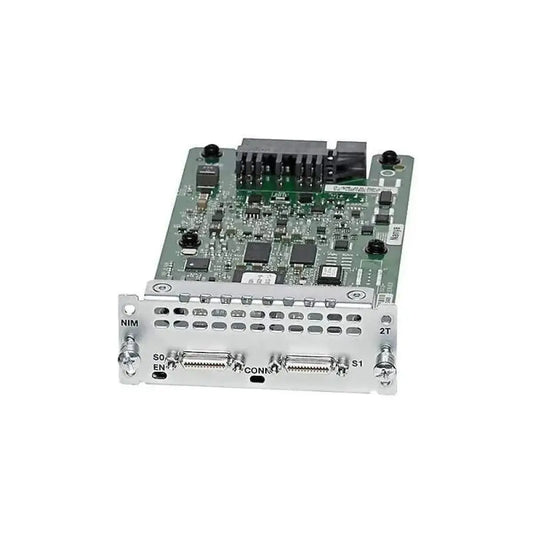 Cisco ISR voice module NIM-2T refurbished network interface card on white background