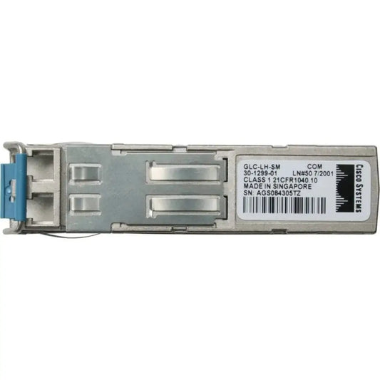 Cisco GLC-LH-SM singlemode fiber SFP transceiver module with label details visible