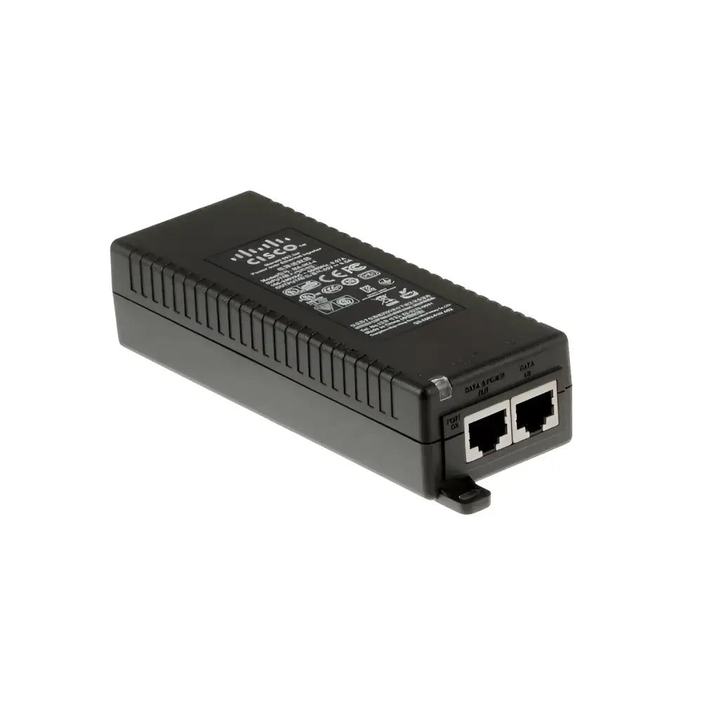 Cisco Meraki 802.3at PoE injector MA-PWR-INJ-4-US, black, with two RJ45 ports, product view