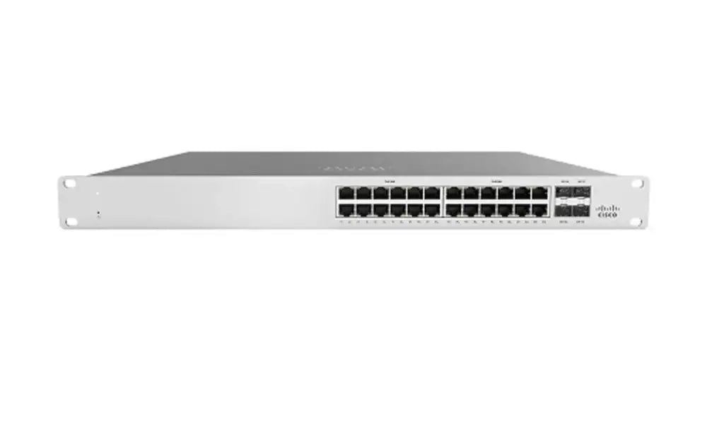 Cisco Meraki unclaimed 24-port PoE Gigabit switch MS120-24P-HW on white background