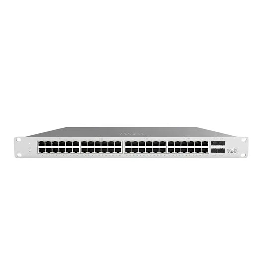 Cisco Meraki 48-port PoE gigabit network switch front view on white background