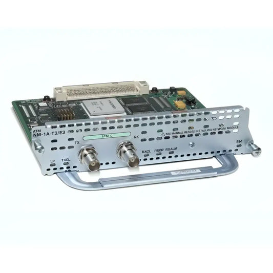 Cisco NM-1A-T3/E3 network module with visible connectors and circuit board on white background