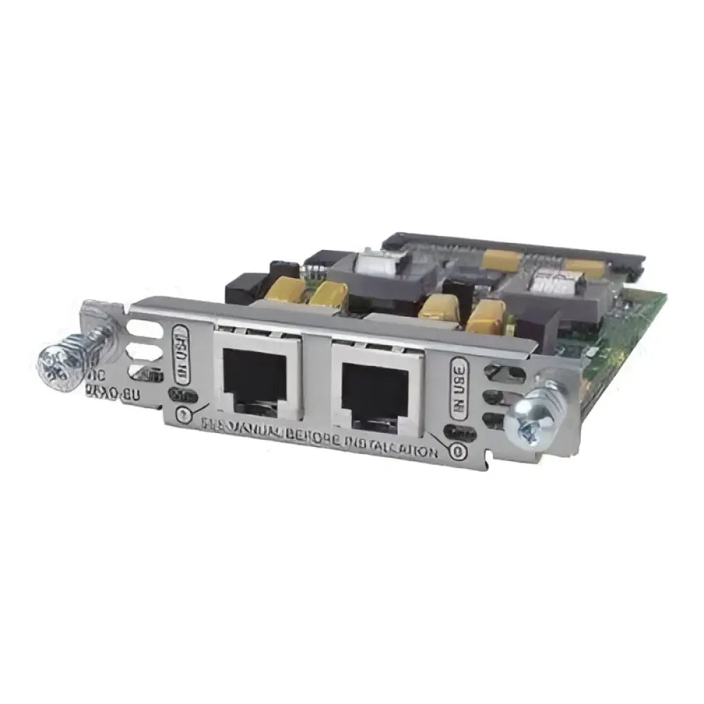 Cisco VIC-2FXO voice interface card module with two RJ-11 ports and visible circuit board